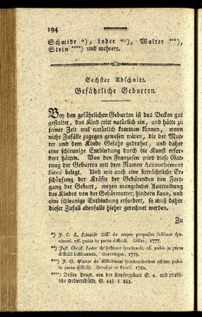 Sechster Abschnitt. Gefährliche Geburten.
