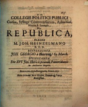 Collegii politici publici cursus ... de republica