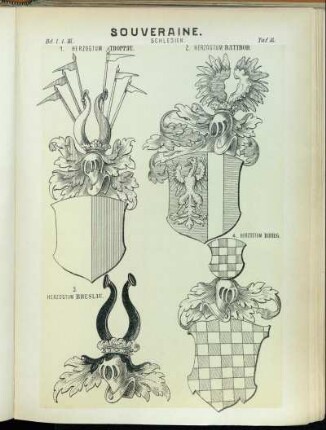 Taf. 14. Schlesien. - 1. Herzogtum Troppau. - 2. Herzogtum Ratibor. - 3. Herzogtum Breslau. - 4. Herzogtum Brieg.