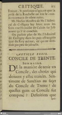 Article XXXIX. Concile De Trente