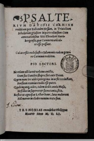 Psalterivm Davidis Carmine redditum ...