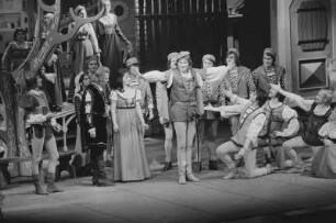 Szenenbilder aus "Boccaccio", Operette in drei Akten von Franz von Suppé mit Libretto von Camillo Walzel und Richard Genée. Komische Oper Berlin, 13.04.1973