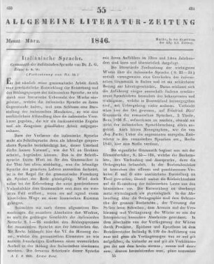 Blanc, L. G.: Grammatik der italiänischen Sprache. Halle: Schwetschke 1844 (Fortsetzung von Nr. 54)
