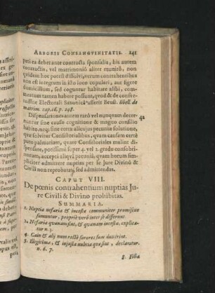 Caput VIII. De poenis contrahentium nuptias Iure Civili & Divino prohibitas.