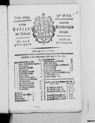 33tes Stück, Ausgabe vom 14. August 1799