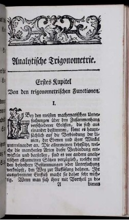 Ertses Kapitel. Von den trigonometrischen Functionen.