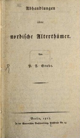 Abhandlungen über nordische Alterthümer