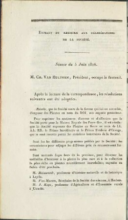 Extrait du registre aux délibérations de la société
