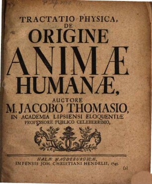 Tractatio Physica, De Origine Animae Humanae