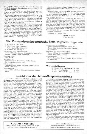 Bericht von der Jahres-Hauptversammlung
