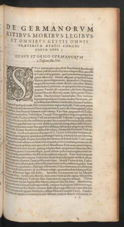 De Germanorum Ritibus, Moribus, Legibus, Et Omnibus Gestis Omnis Praeteritae Aetatis Chronicorum Liber I.