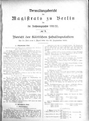 No. 8 Bericht der städtischen Schuldeputation