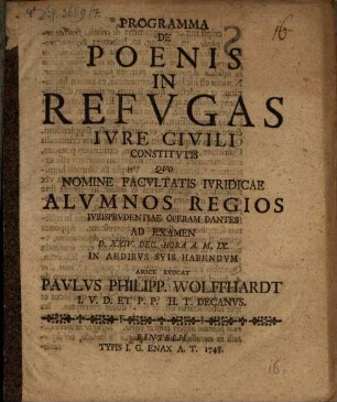 Programma de poenis in refugas iure civili constitutis