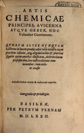 Artis chemicae principes, Avicenna atque Geber