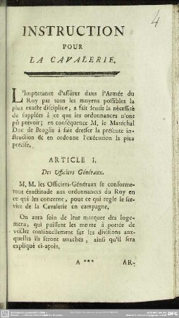 Instruction Pour La Cavalerie