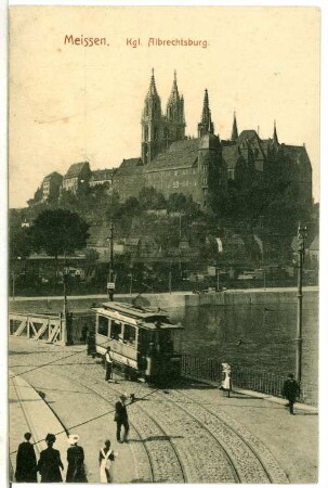 Meißen. Albrechtsburg - Elbbrücke mit Straßenbahn