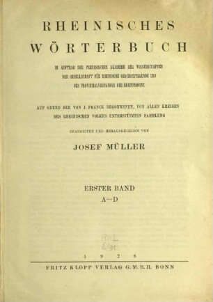 Rheinisches Wörterbuch / A-D
