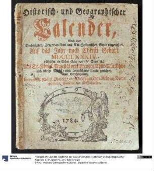 Historisch und Geographischer Kalender 1784