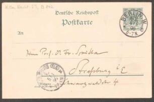 Postkarte an Friedrich Spitta : 04.01.1896