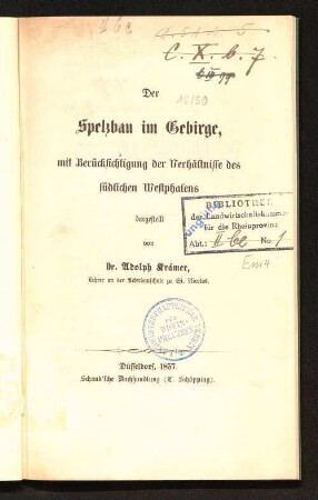 Der Spelzbau im Gebirge : mit Berücksichtigung der Verhältnisse des südlichen Westphalens