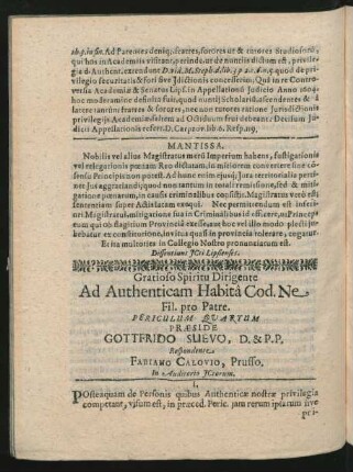 Gratioso Spiritu Dirigente Ad Authenticam Habita Cod. Ne Fil. pro Patre. Periculum Quartum Praeside Gottfrido Suevo ... Respondente Fabiano Calovio ...