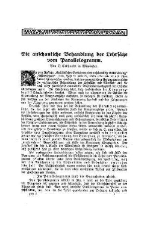 Die anschauliche Behandlung der Lehrsätze vpm Parallelogramm