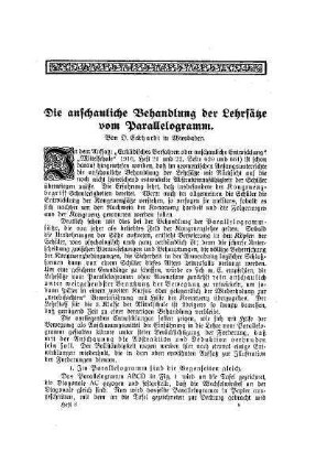 Die anschauliche Behandlung der Lehrsätze vpm Parallelogramm