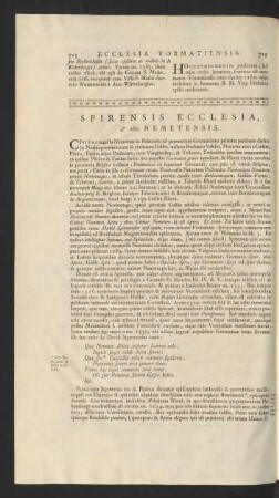 Spirensis Ecclesia, & olim Nemetensis