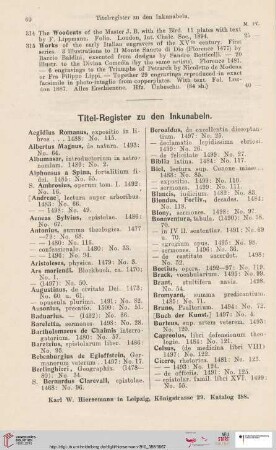 Titel-Register zu den Inkunabeln