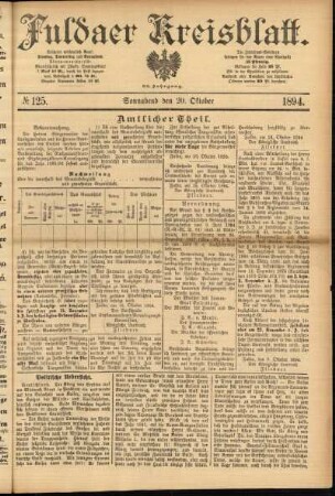 Erste Ausgabe vom Samstag, den 20. Oktober 1894.