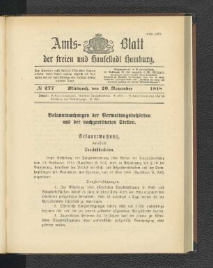 No. 277, 20. November 1918