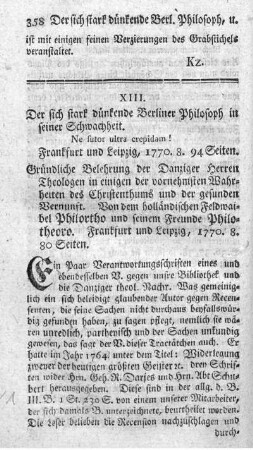 Der sich stark dünkende Berliner Philosoph in seiner Schwachheit.