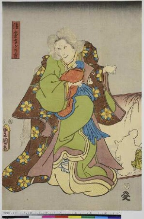 Der Schauspieler Ichikawa Kodanji IV als Witwe Sagano