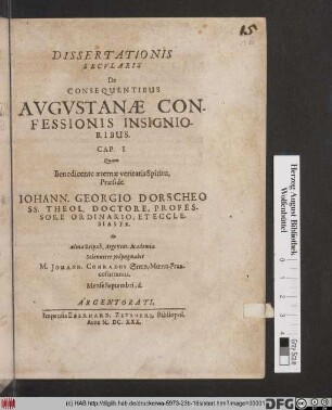 Dissertationis Secularis De Consequentibus Augustanae Confessionis Insignioribus. Cap. I.