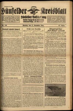 Ausgabe vom Montag, den 17. November 1941.