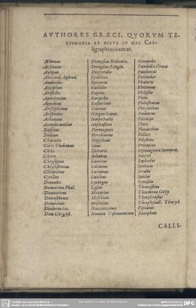 Authores Graeci, Quorum Testimonia Et Dicta In Hac Calligraphia citantur