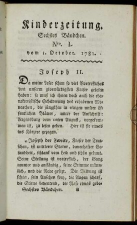 Nro. I. vom 1. October 1781