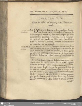 Chapitre XLVII. Fonte des debris & déchets par un Fourneau courbe