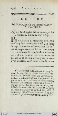 Lettre de M. Bourlat de Montredon, à l’auteur