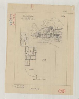 Mo[o]trich (Kreis Westprignitz): Rauchhaus. - Hof (Ansicht). - Wohngebäude (Grundrisse)