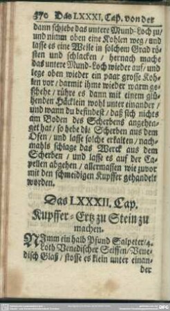 Das LXXXII. Cap. Kupffer-Ertz zu Stein zu machen