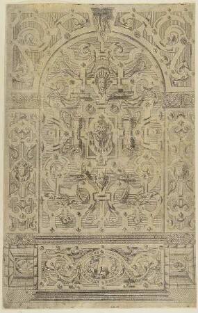 Füllung mit Schweifwerkgroteske, Blatt 9 aus der Folge: "Schweyf Buoch. Coloniae : sumptibus ac formulis Iani Bussmacheri, anno salutis 1599"