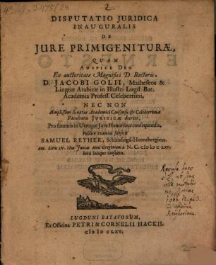 Disp. iur. inaug. de iure primogeniturae