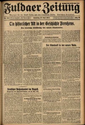 Ausgabe vom Samstag, den 16. September 1933.