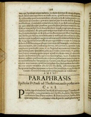 Paraphrasis Epistolæ D. Pauli ad Thessalonicenses posterioris.