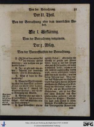 Der II. Theil. Von der Betrachtung oder dem innerlichen Gebett.