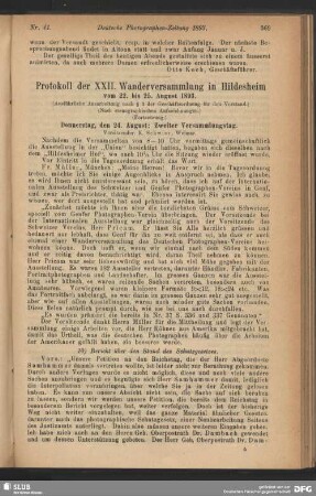 Protokoll der XXII. Wanderversammlung in Hildesheim