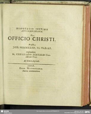 Disputatio Septima Anti-Calviniana, De Officio Christi