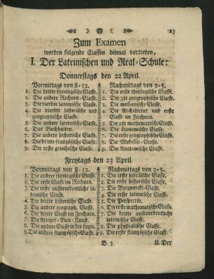 I. Der Lateinischen und Real-Schule: