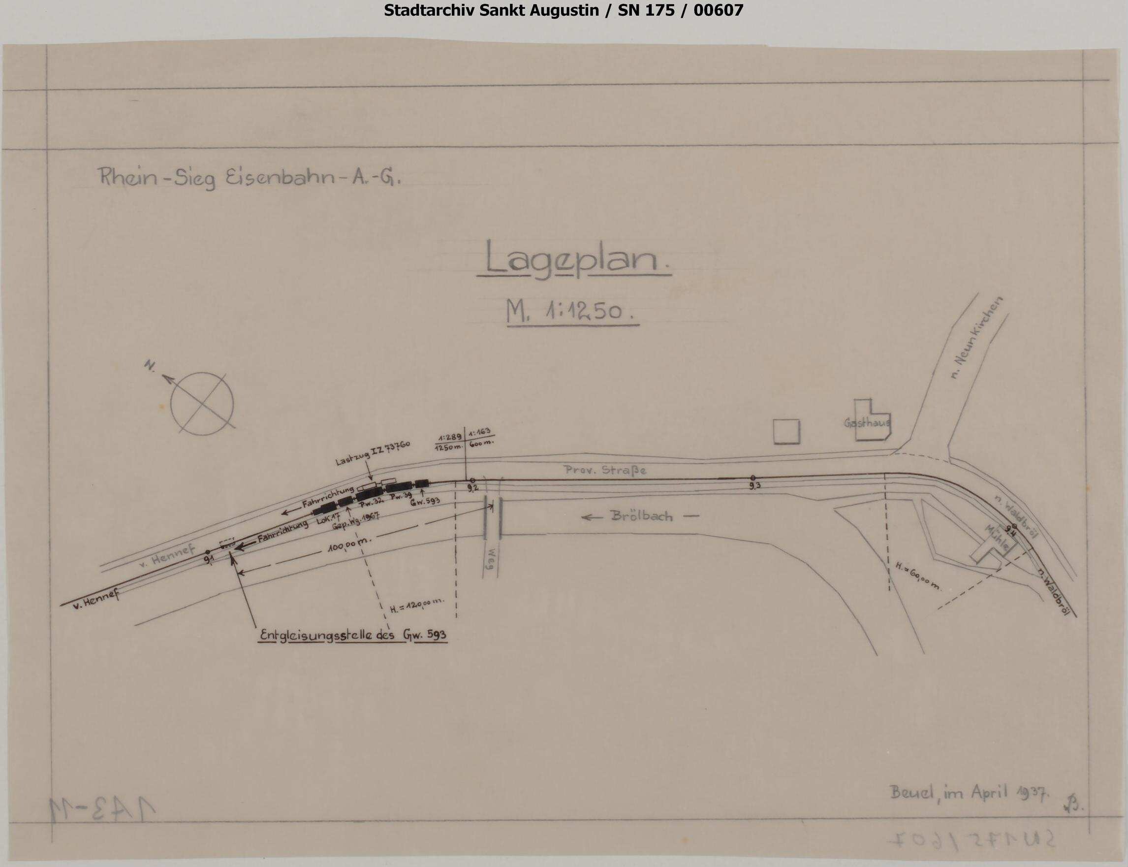 Entgleisung des Güterwagens G 593 im Bröltal, km 9,1, PmG mit Lok 17 | Digitalisierung: Stadtarchiv Sankt Augustin